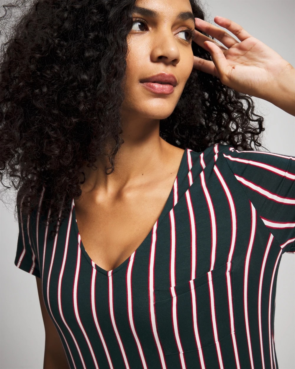 MIDNIGHT STRIPE GREEN JOL Short Sleeve Long Sleepshirt