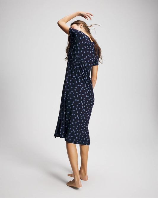 MOVEMENT DOT NAVY Short Sleeve Long Sleepshirt