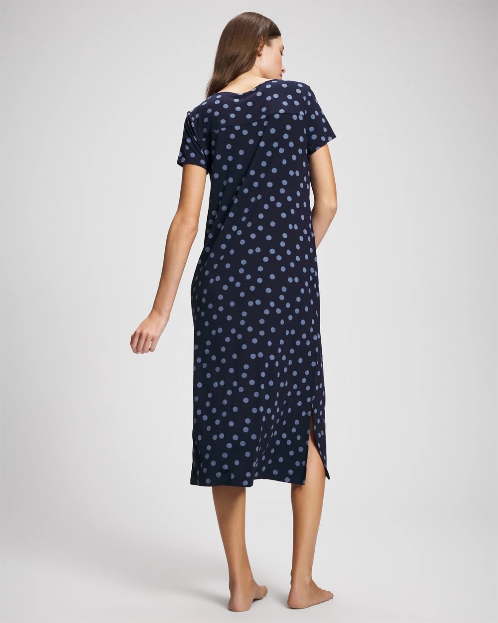 MOVEMENT DOT NAVY Short Sleeve Long Sleepshirt