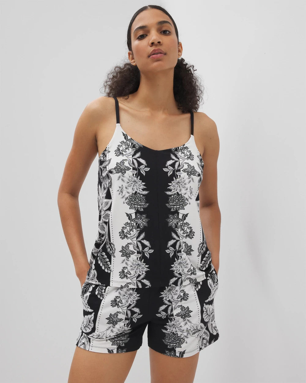 STAMPED FLORAL SCARF BLK Flyaway Pajama Cami