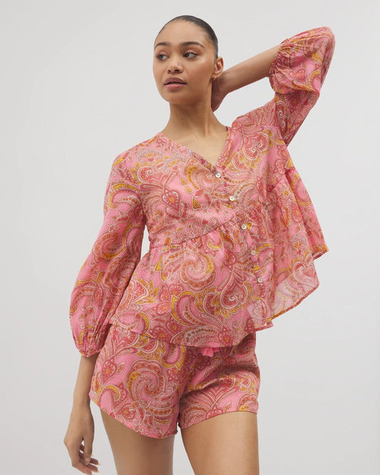 SHOW OFF PAISLEY P GUAVA Cotton Voile Long Sleeve Pajama Top