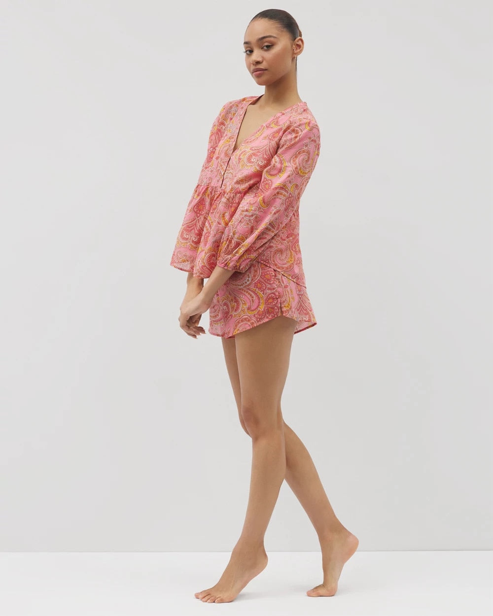 SHOW OFF PAISLEY P GUAVA Cotton Voile Long Sleeve Pajama Top