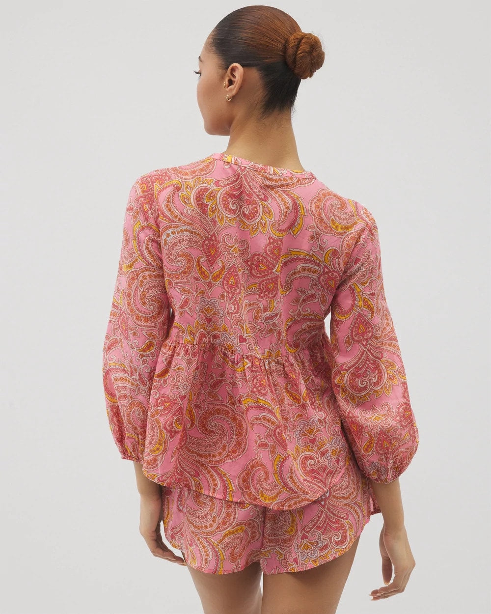 SHOW OFF PAISLEY P GUAVA Cotton Voile Long Sleeve Pajama Top