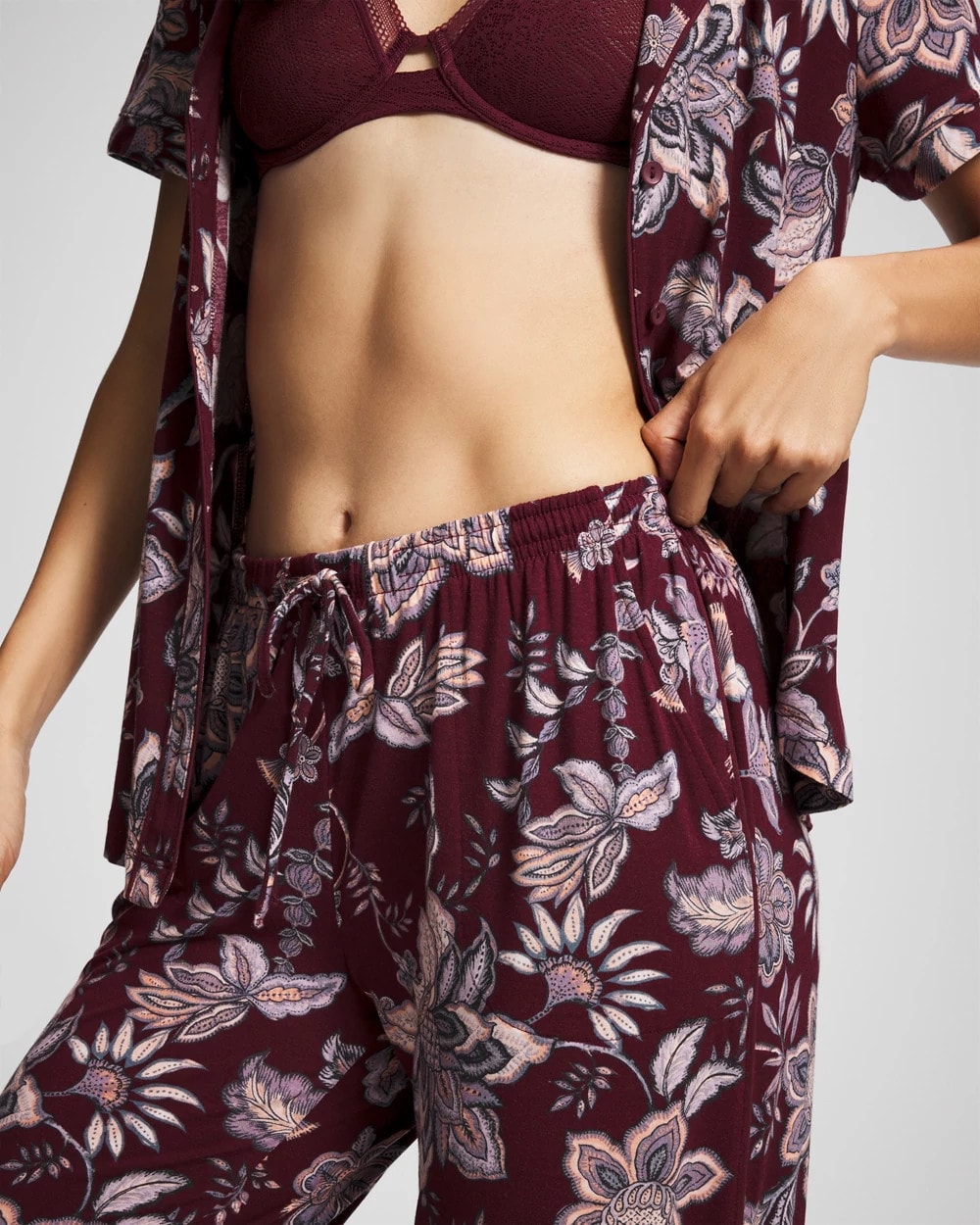 PAISLEY SPLENDOR PLUM Piped Crop Pajama Pants