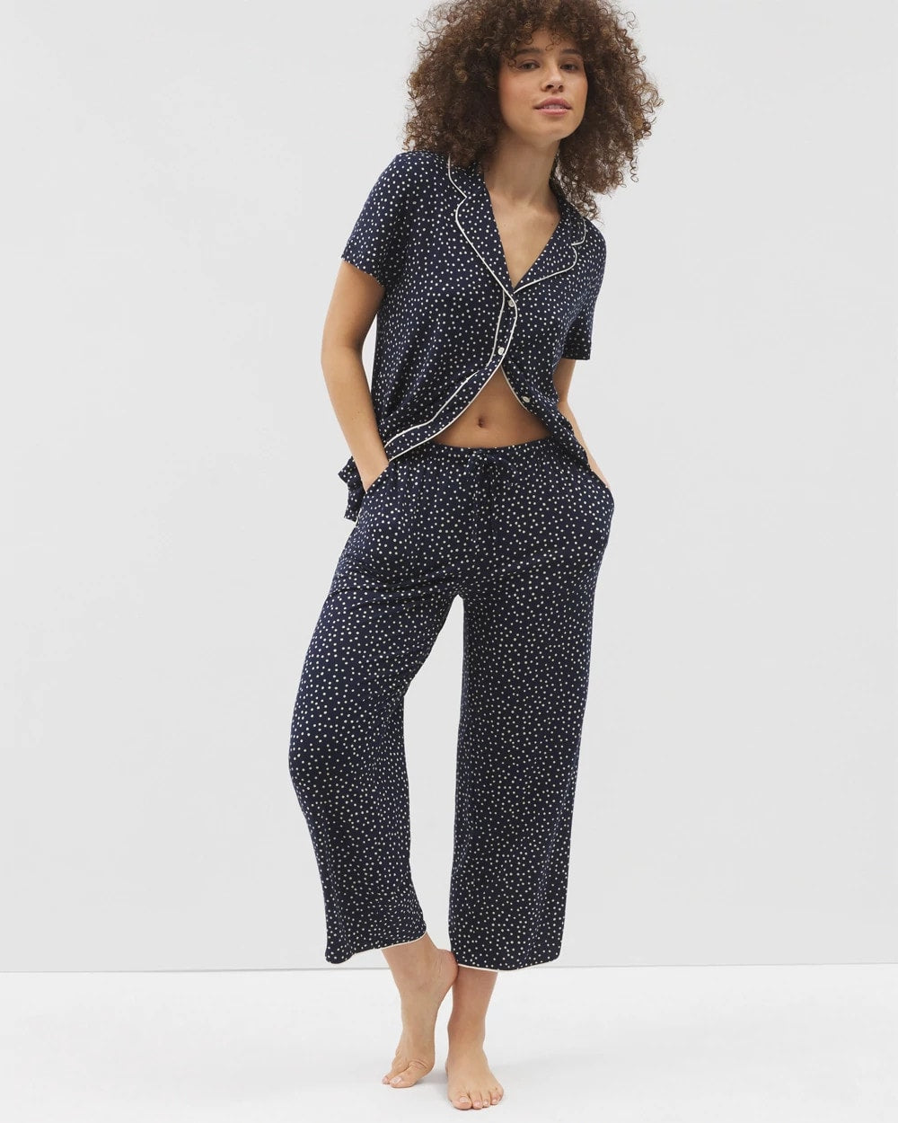 DOT OBSESSED NAVY Piped Crop Pajama Pants