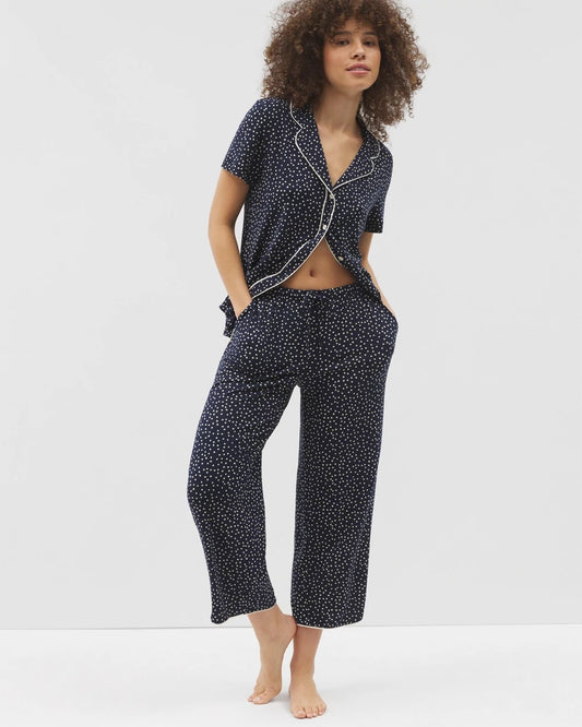 DOT OBSESSED NAVY Piped Crop Pajama Pants