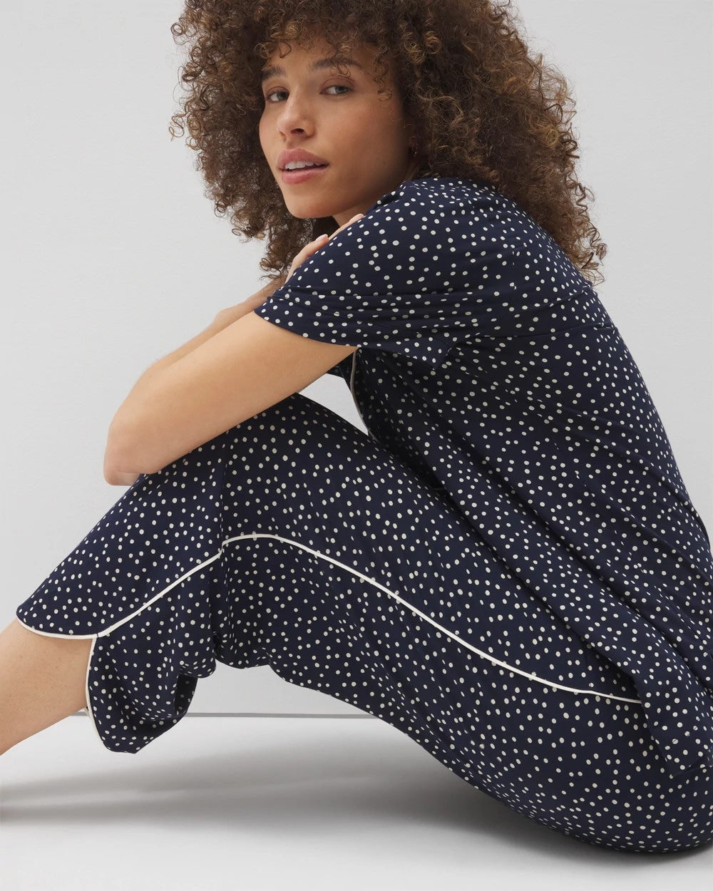DOT OBSESSED NAVY Piped Crop Pajama Pants