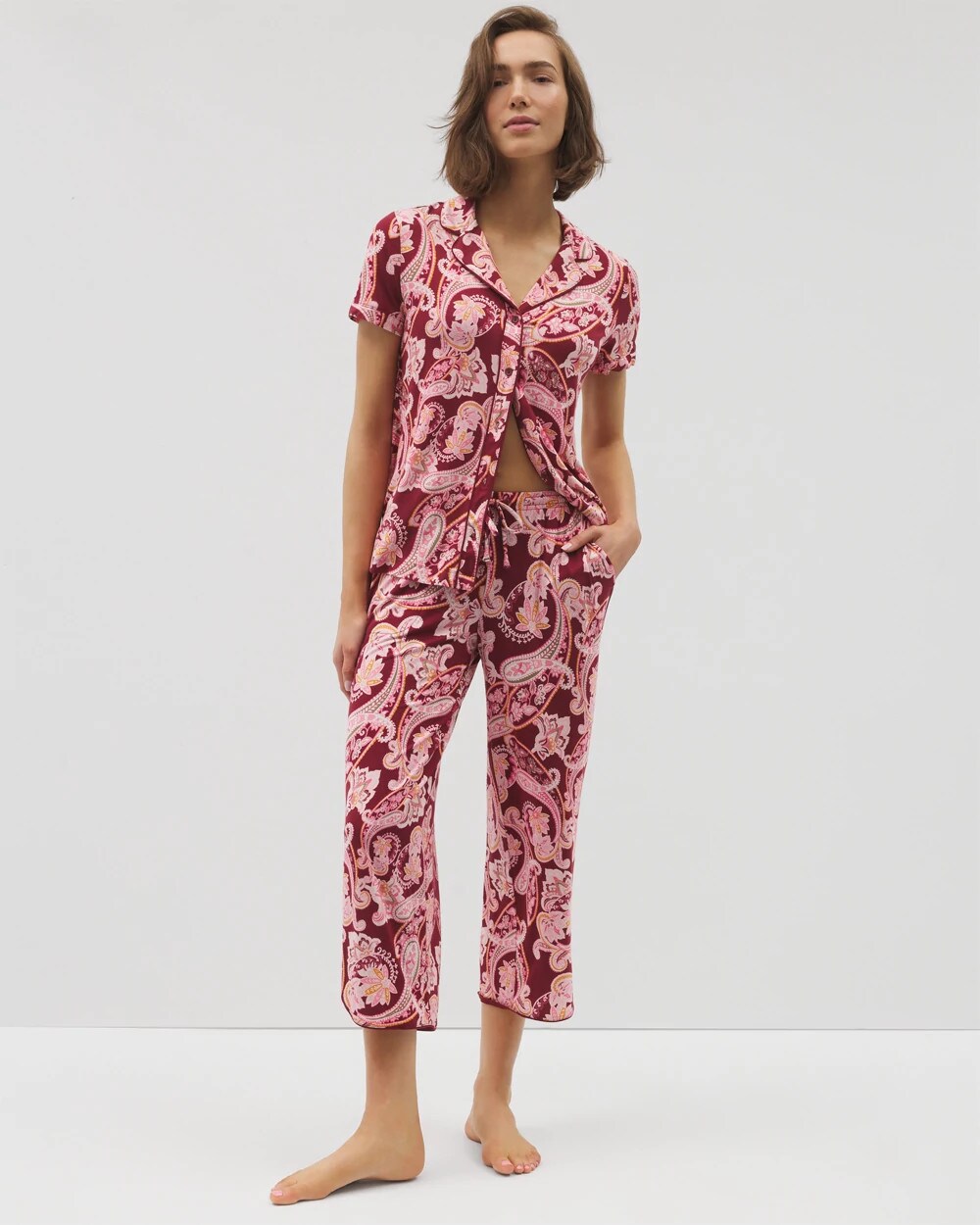 KASHMIR PAISLEY KISS Piped Crop Pajama Pants