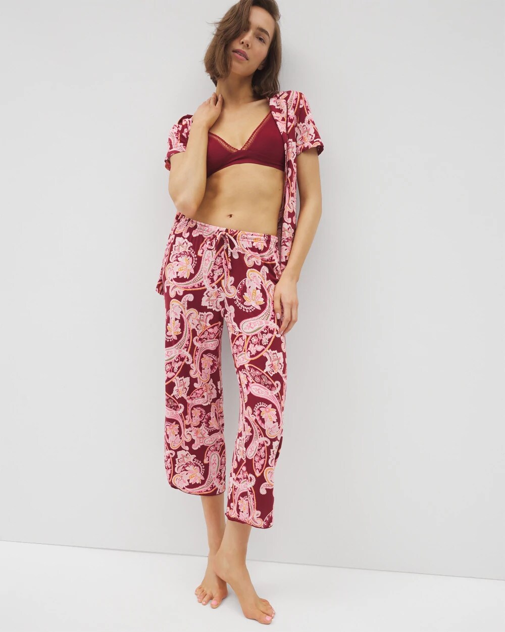 KASHMIR PAISLEY KISS Piped Crop Pajama Pants