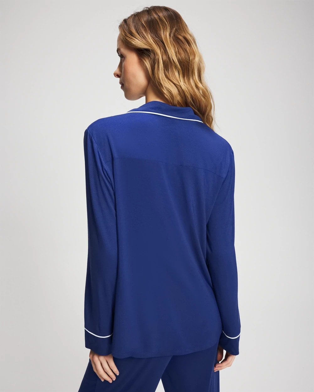 MAJESTY BLUE Long Sleeve Notch Collar w/ Piped Placket Pajama Top