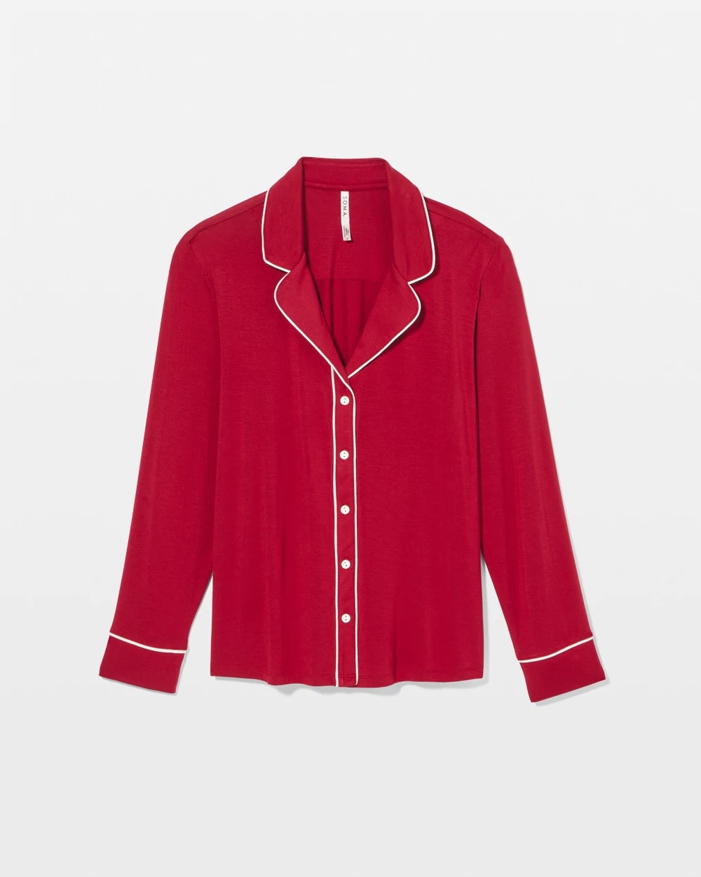 PAINT THE TOWN RED Long Sleeve Notch Collar w/ Piped Placket Pajama Top