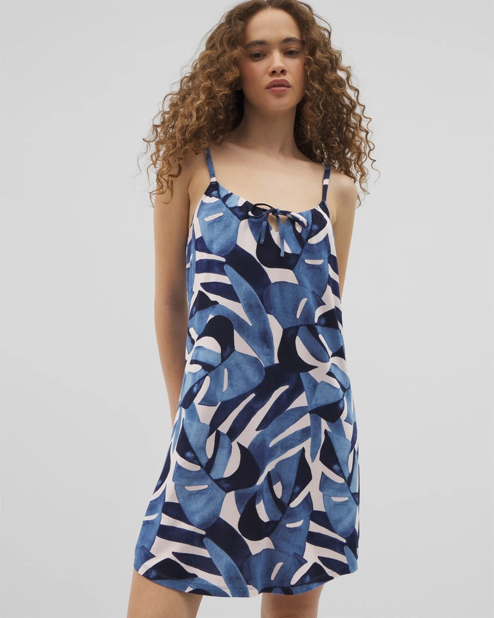TROPICAL BREEZE SKY Tie-Front Chemise