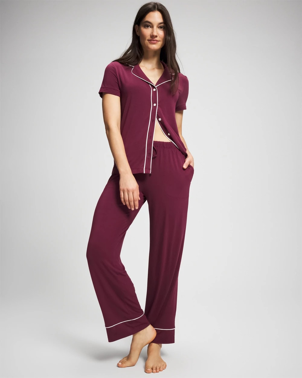 VELVET PLUM Solid Piped Pajama Pant