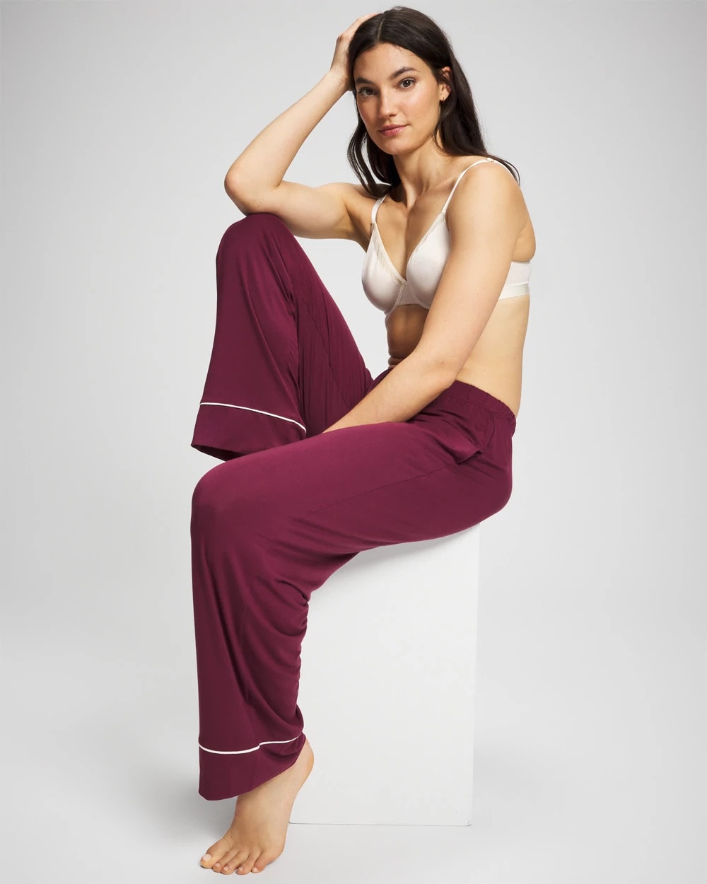VELVET PLUM Solid Piped Pajama Pant