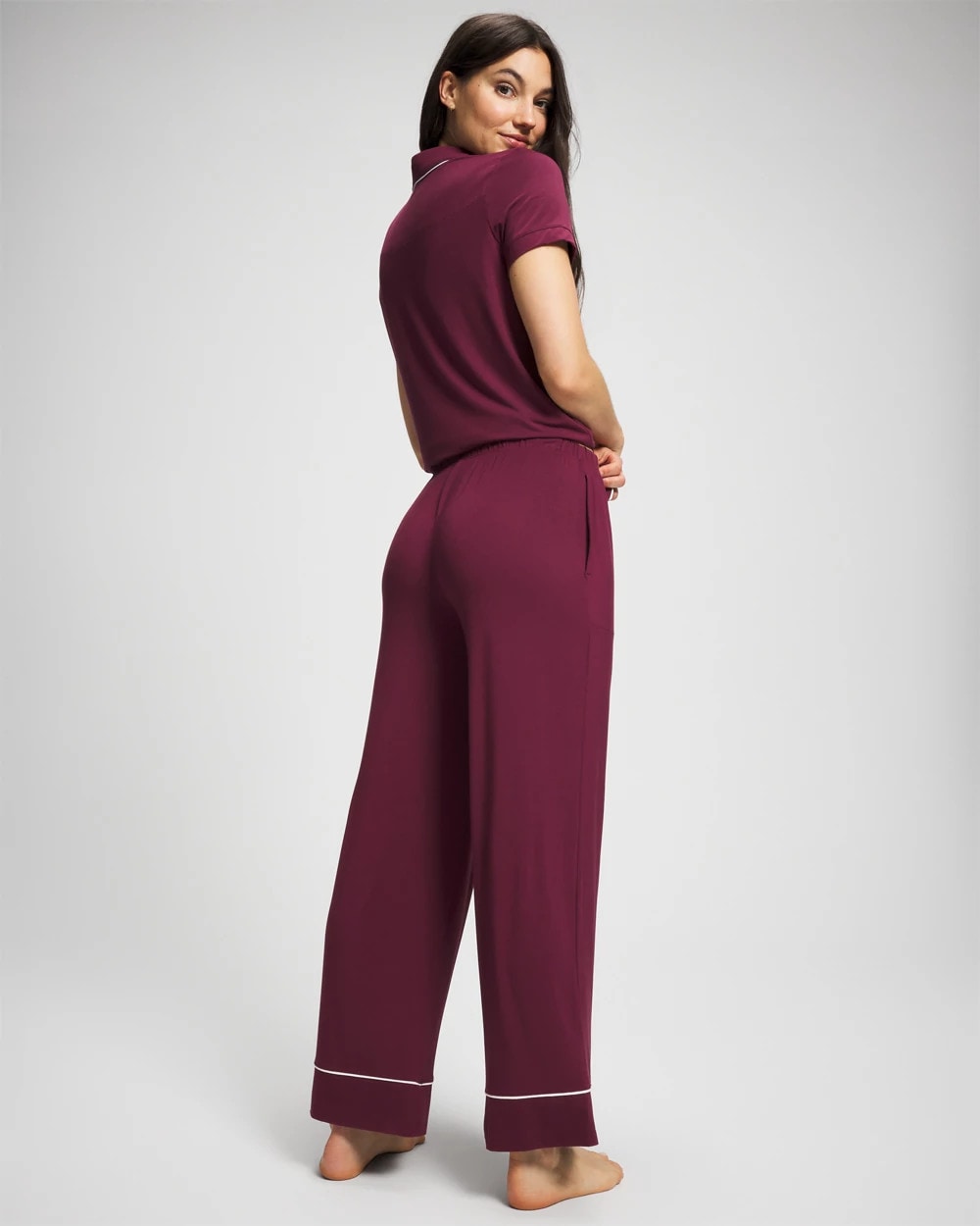 VELVET PLUM Solid Piped Pajama Pant