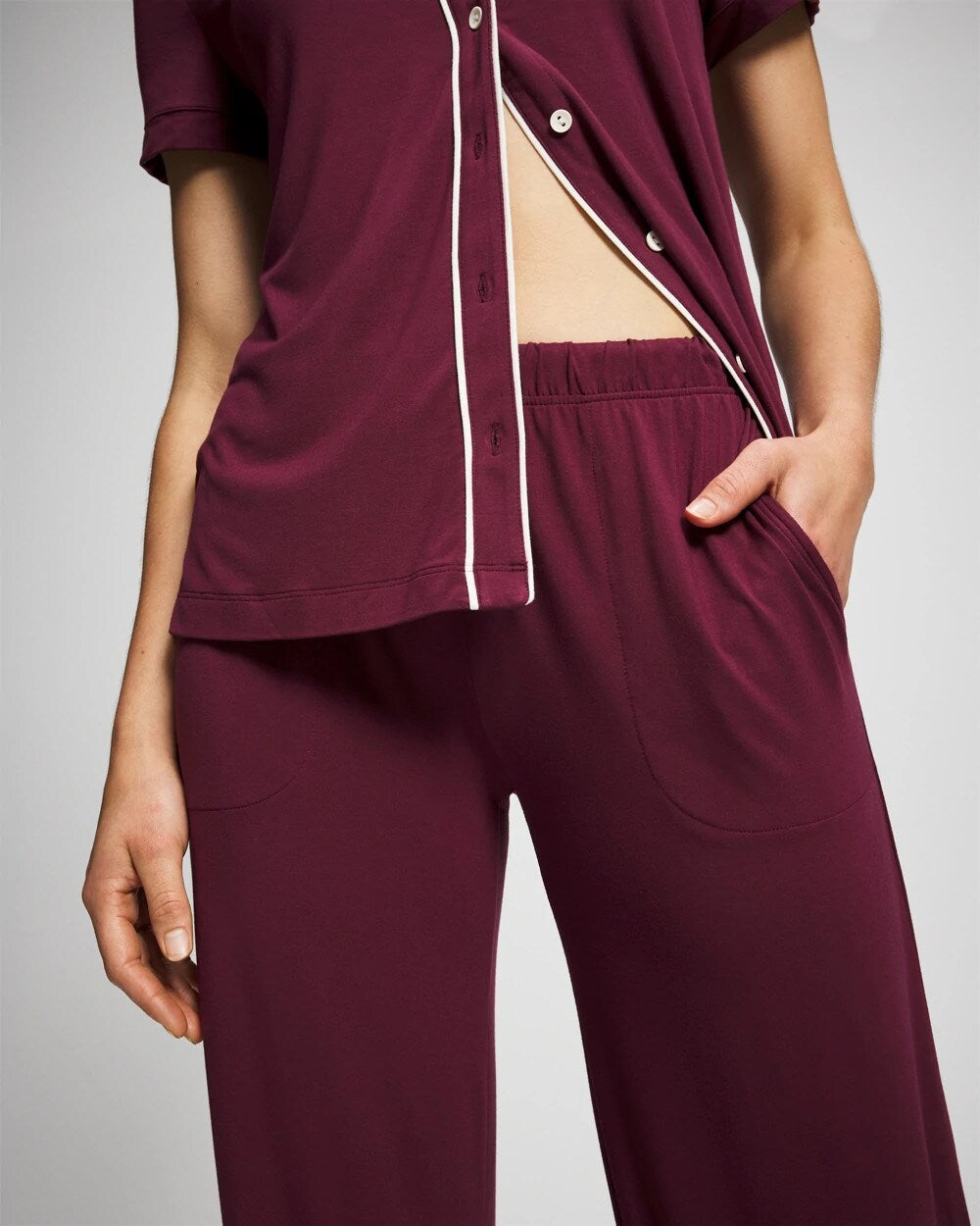VELVET PLUM Solid Piped Pajama Pant