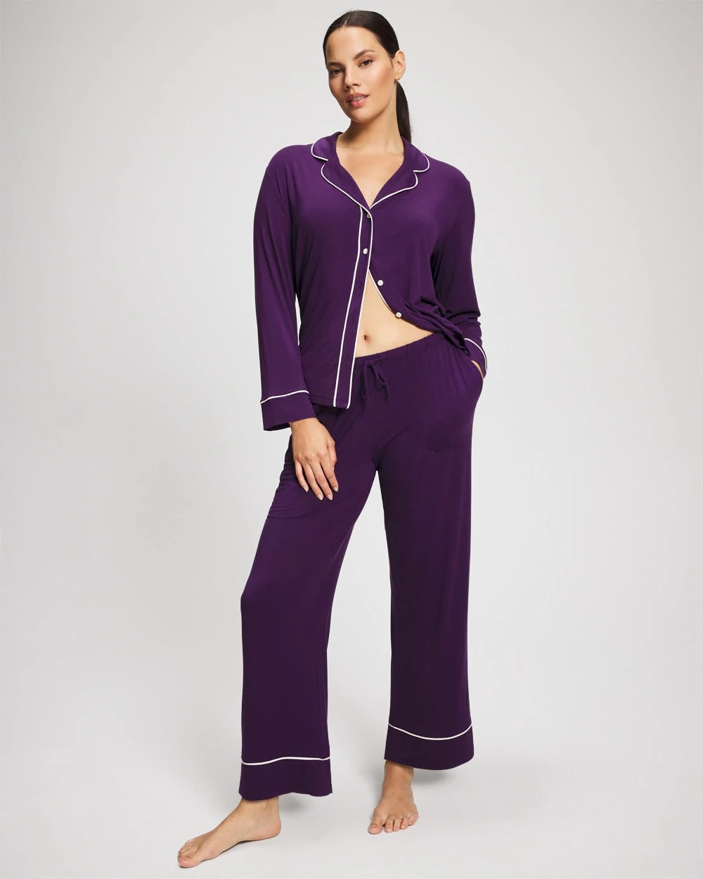 BLACKBERRY Solid Piped Pajama Pant