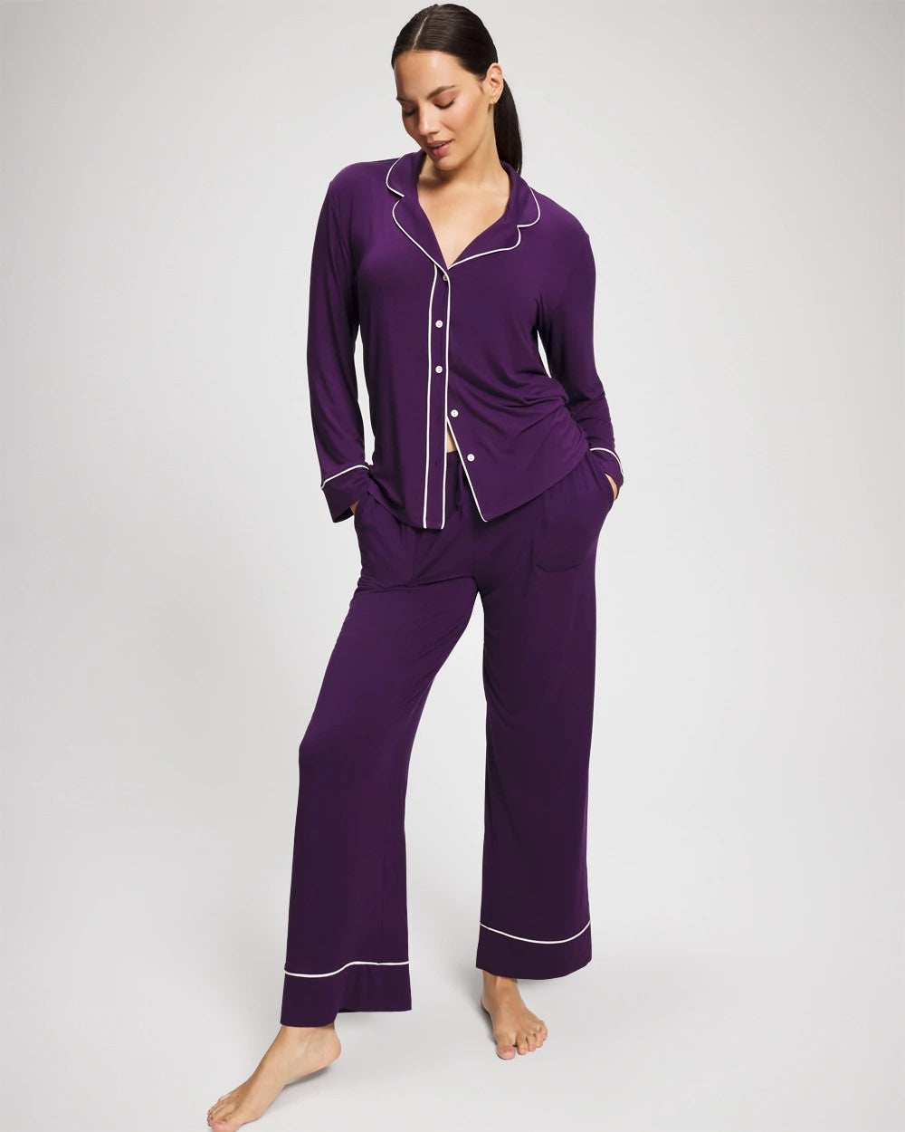 BLACKBERRY Solid Piped Pajama Pant