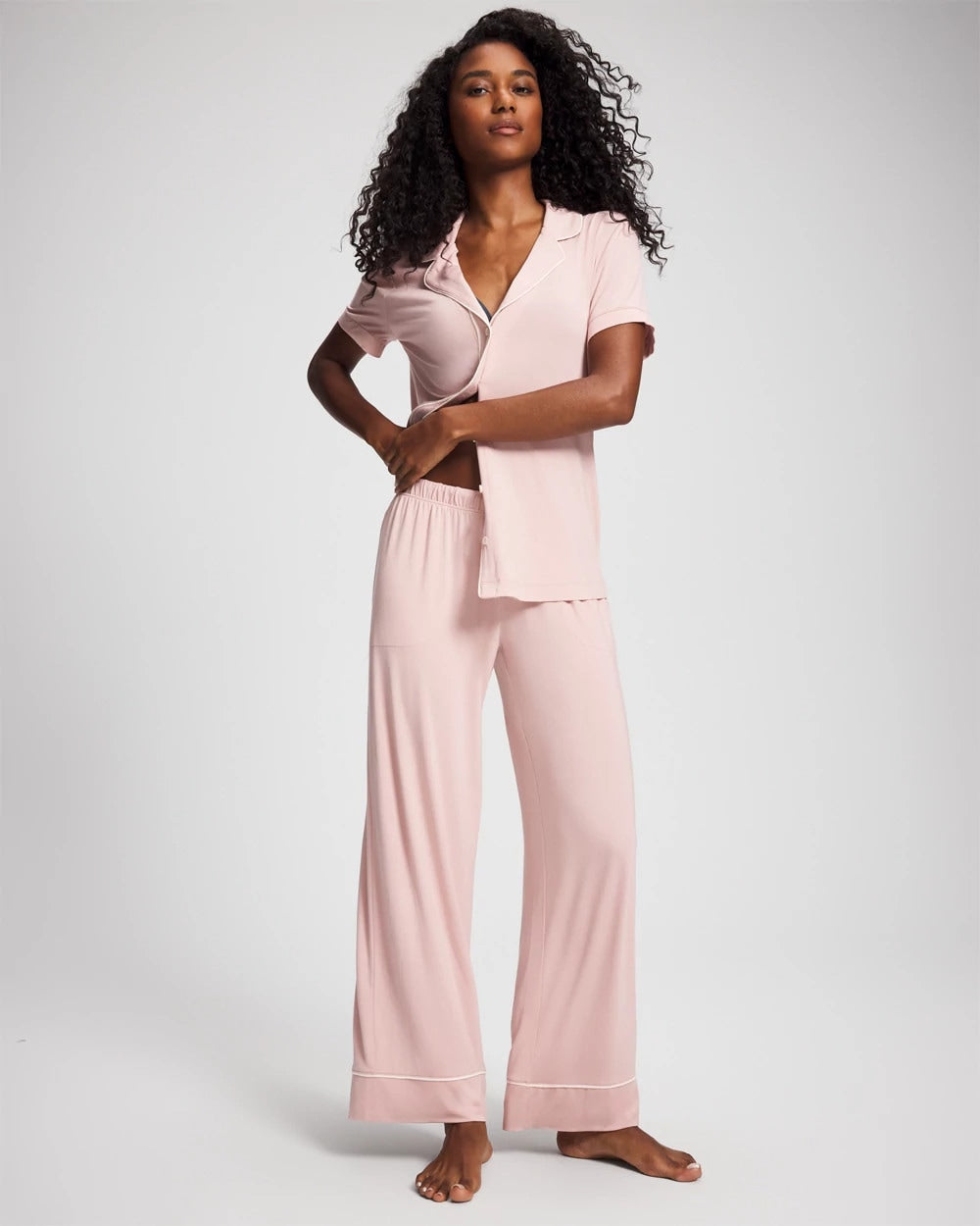 VINTAGE PINK Solid Piped Pajama Pant