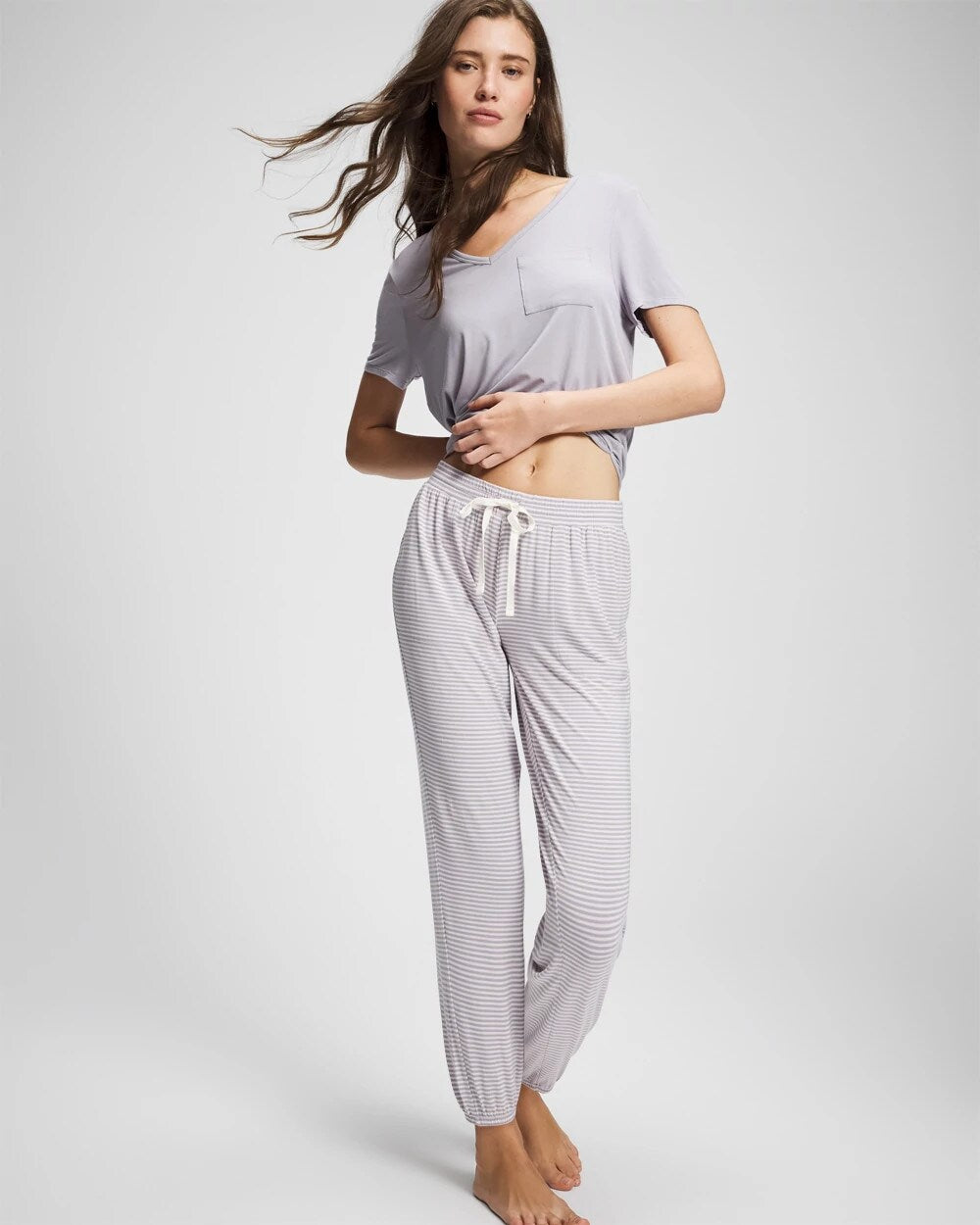 NIGHTCAP STRIPE LILAC ASH Banded Ankle Pajama Pant