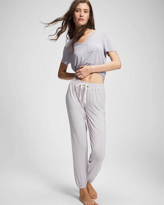 NIGHTCAP STRIPE LILAC ASH Banded Ankle Pajama Pant