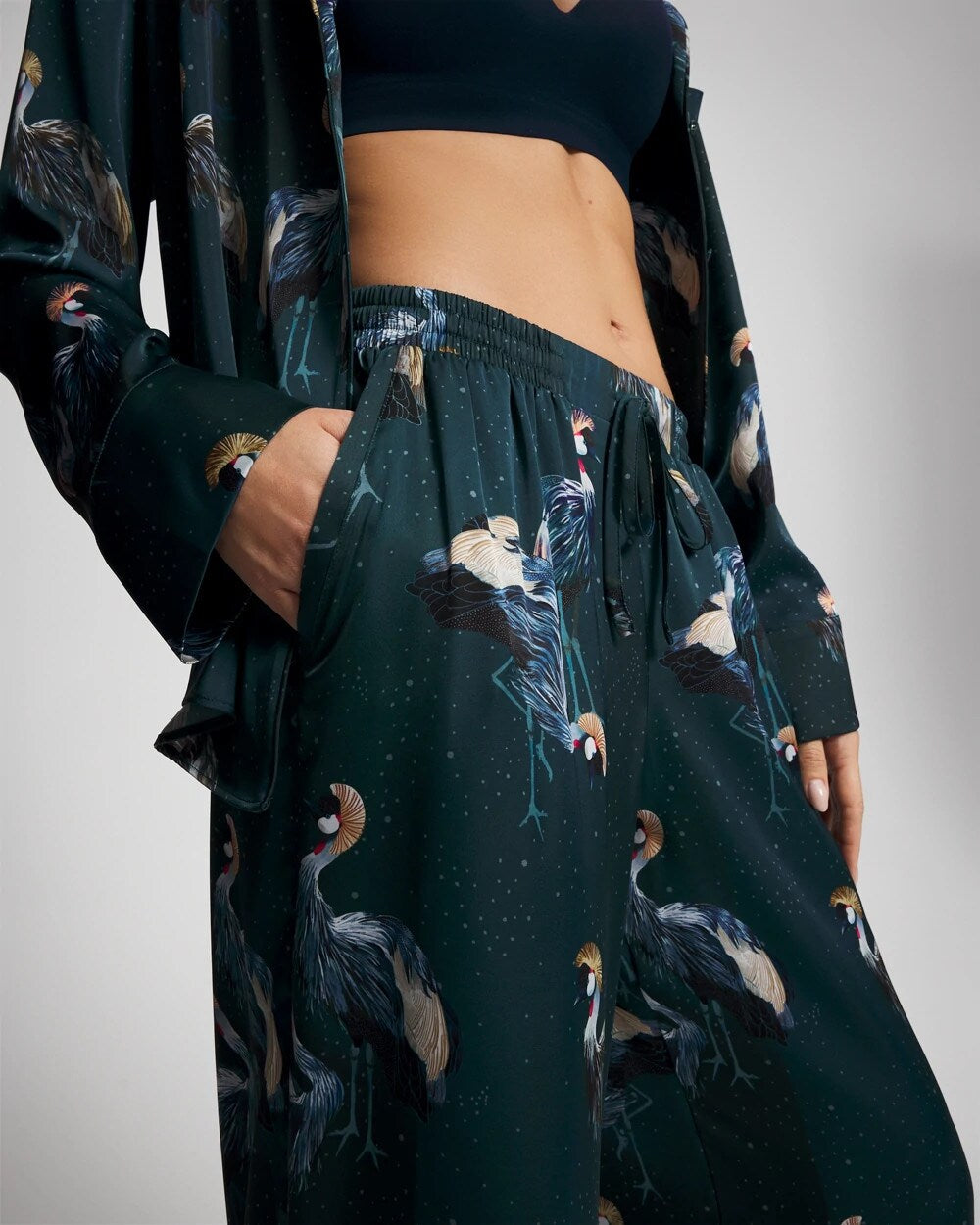 MIDNIGHT CRANES BLUE Pajama Pants