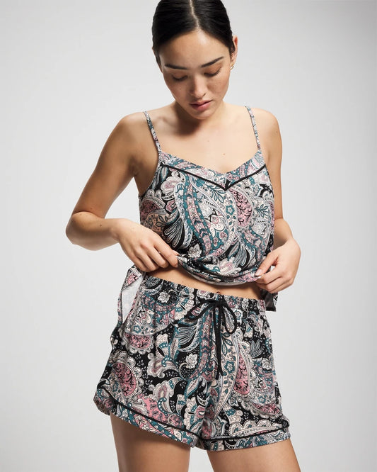 REGAL PAISLEY BLACK Relaxed Piped Pajama Short