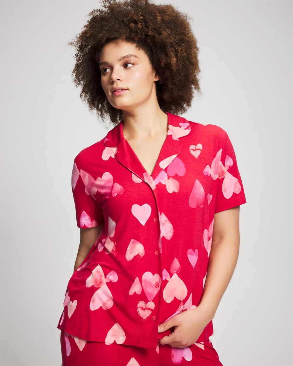 WHOLE LOTTA LOVE RED Short Sleeve Notch Collar Pajama Top