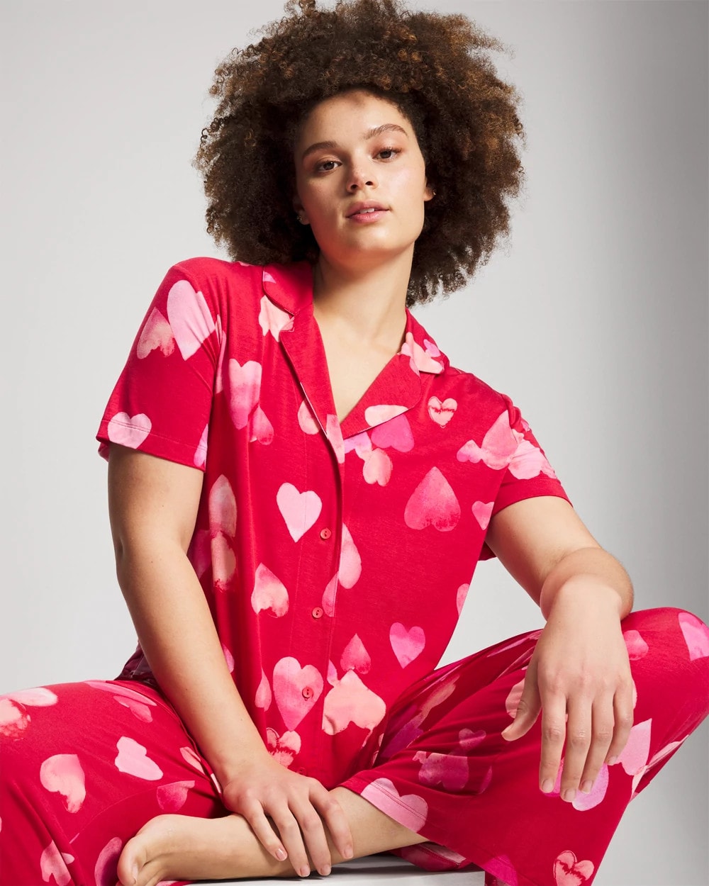 WHOLE LOTTA LOVE RED Short Sleeve Notch Collar Pajama Top