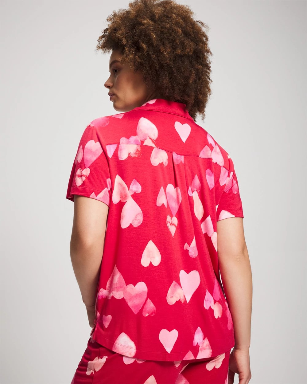 WHOLE LOTTA LOVE RED Short Sleeve Notch Collar Pajama Top