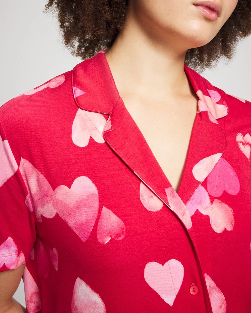 WHOLE LOTTA LOVE RED Short Sleeve Notch Collar Pajama Top
