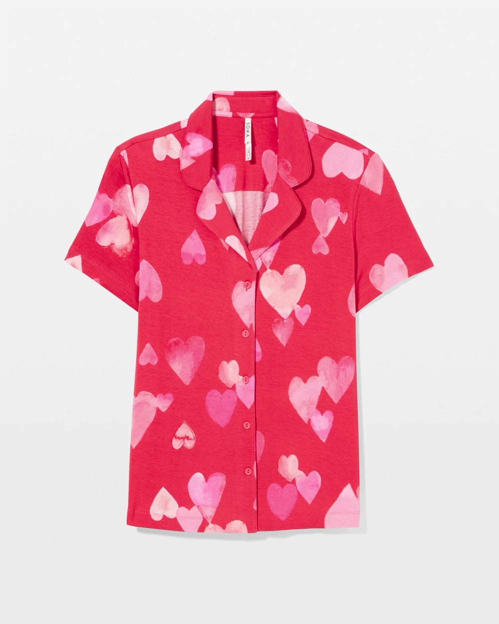 WHOLE LOTTA LOVE RED Short Sleeve Notch Collar Pajama Top