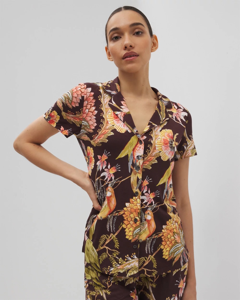 PARROT-DISO PLUME G PLUM Short Sleeve Notch Collar Pajama Top