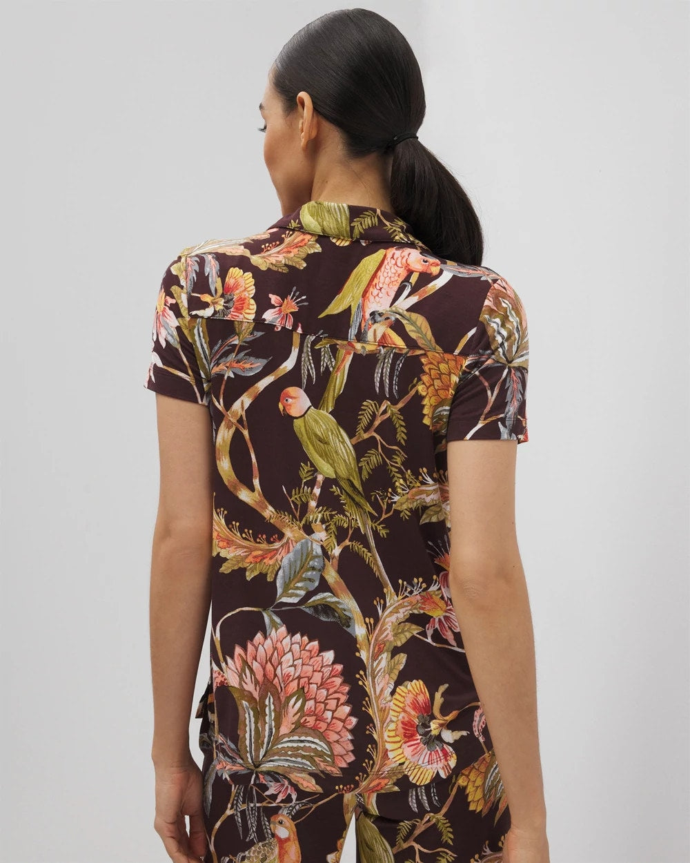 PARROT-DISO PLUME G PLUM Short Sleeve Notch Collar Pajama Top