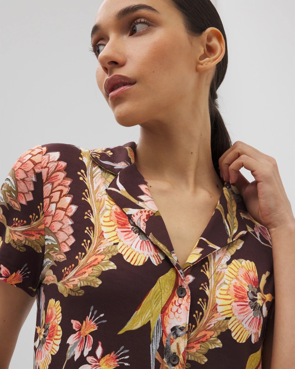 PARROT-DISO PLUME G PLUM Short Sleeve Notch Collar Pajama Top