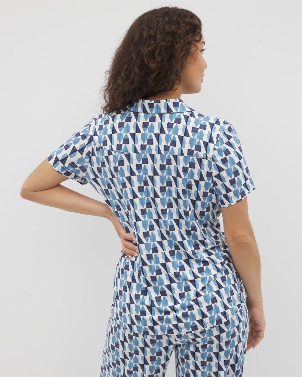 PRISM GEO MID NAVY Short Sleeve Notch Collar Pajama Top