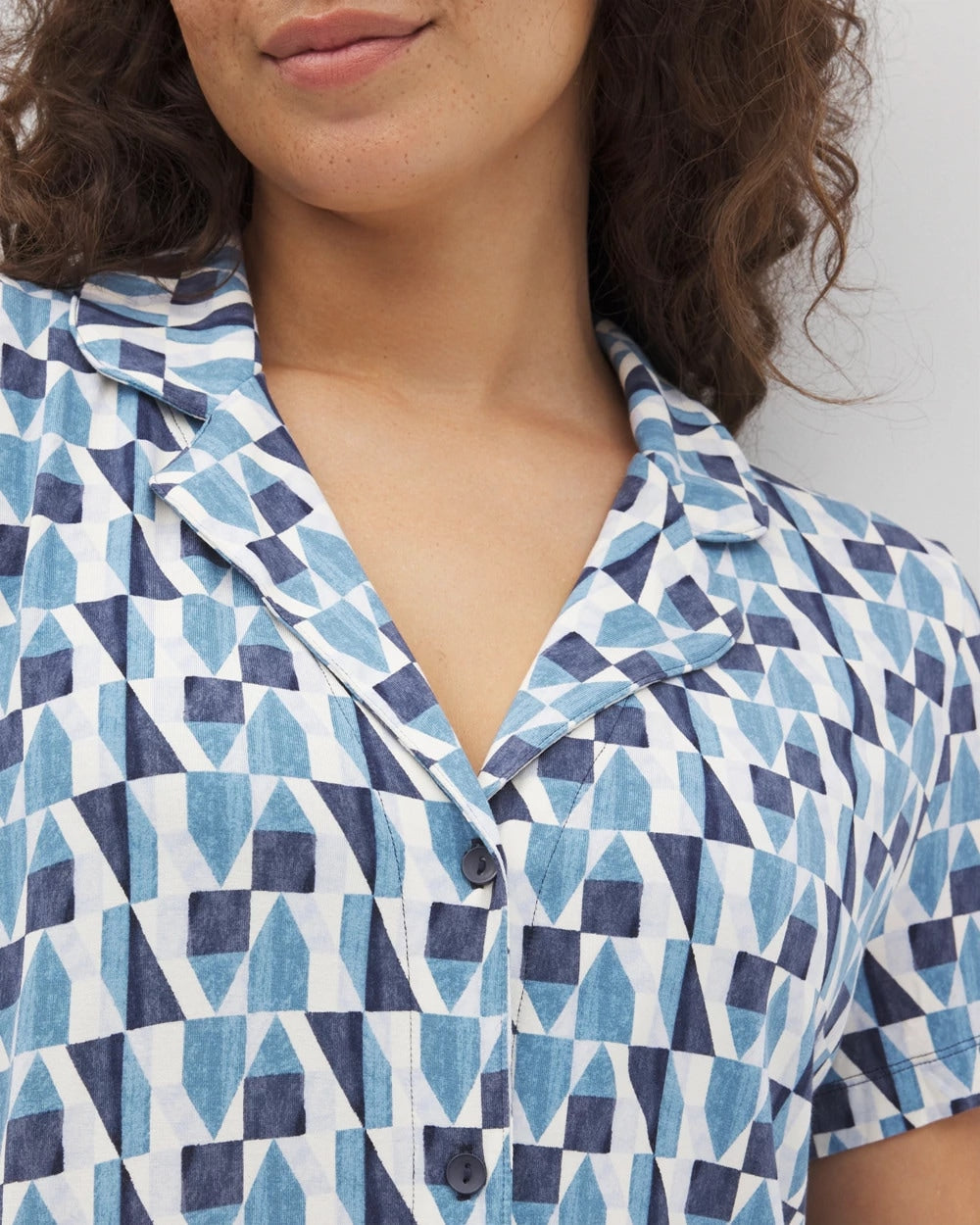 PRISM GEO MID NAVY Short Sleeve Notch Collar Pajama Top
