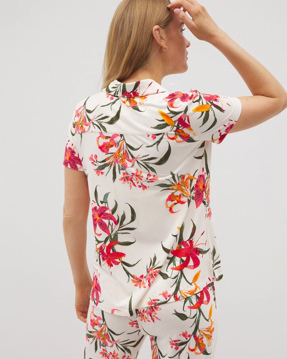 LE TIGRE FLORA CHAMPAGNE Short Sleeve Notch Collar Pajama Top