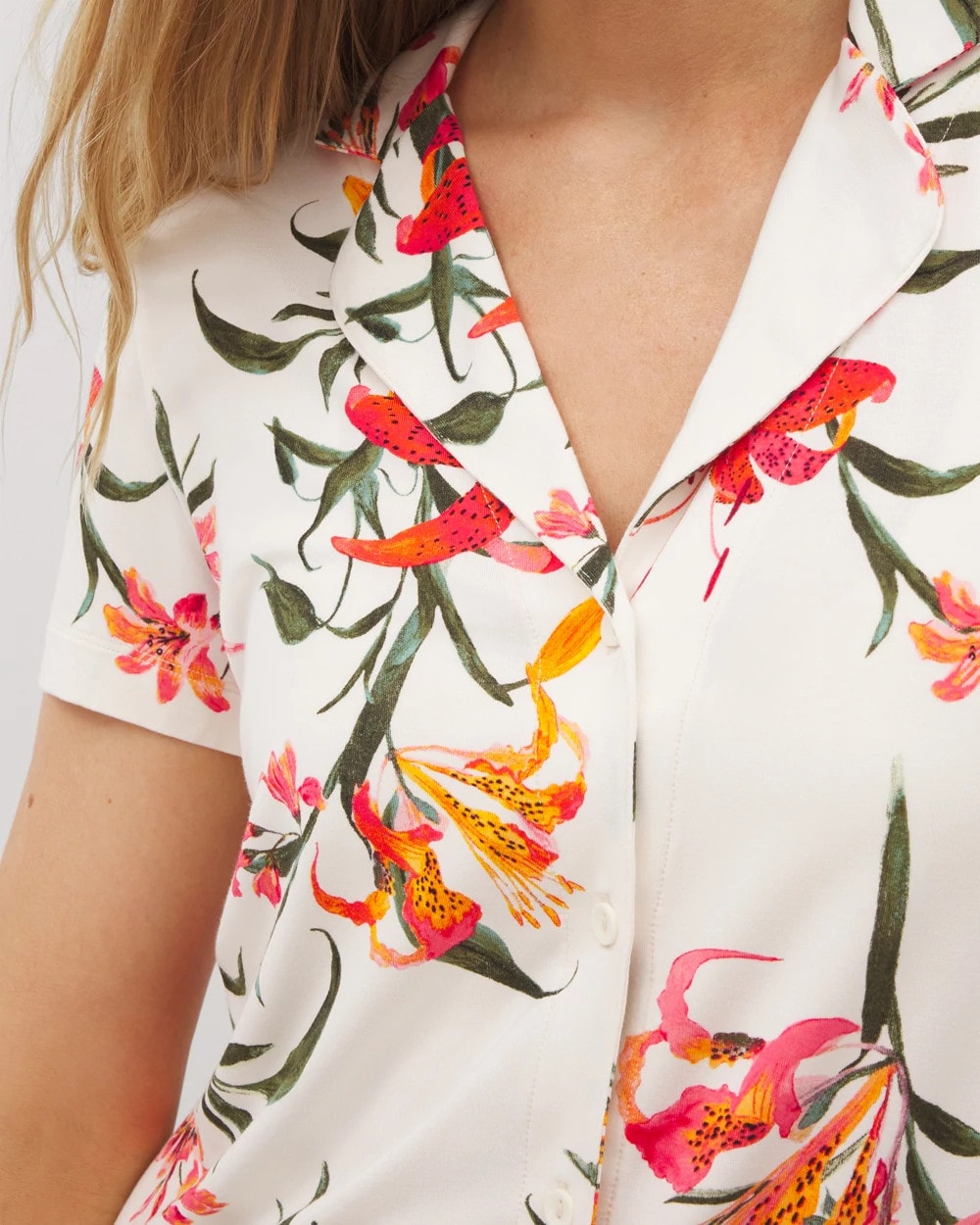 LE TIGRE FLORA CHAMPAGNE Short Sleeve Notch Collar Pajama Top