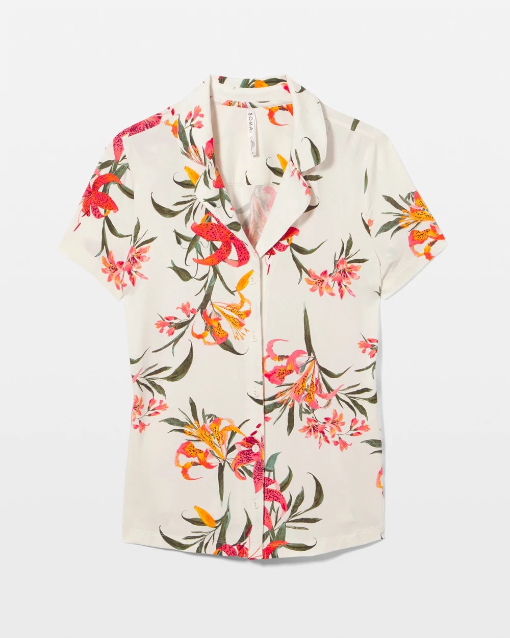 LE TIGRE FLORA CHAMPAGNE Short Sleeve Notch Collar Pajama Top