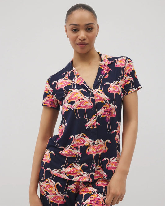 PARTY LIKE A FLOCK STAR N Short Sleeve Notch Collar Pajama Top