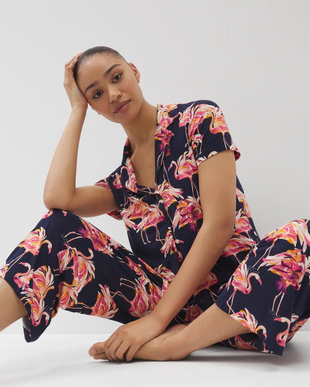PARTY LIKE A FLOCK STAR N Short Sleeve Notch Collar Pajama Top