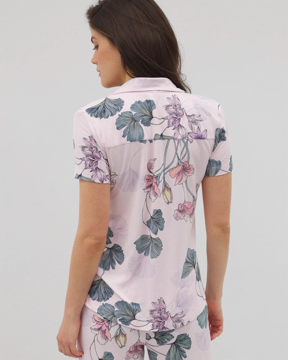 FLORAL HAVEN SUGAR COATED Short Sleeve Notch Collar Pajama Top