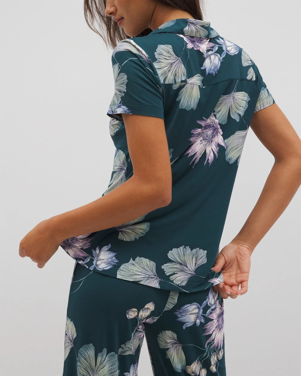 HAVEN BOTANICAL DARK SEA Short Sleeve Notch Collar Pajama Top