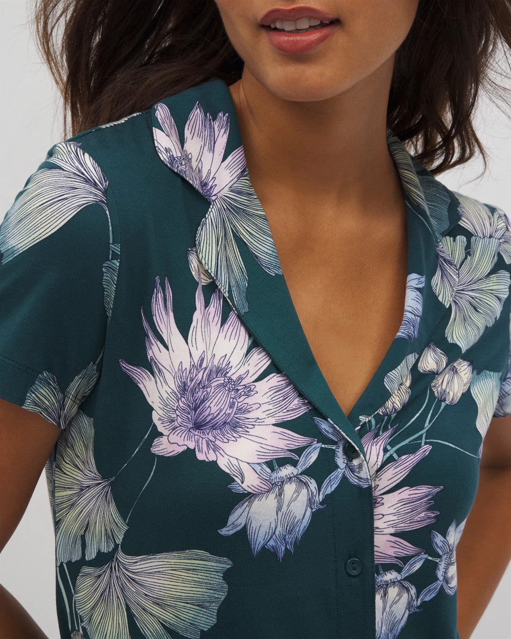 HAVEN BOTANICAL DARK SEA Short Sleeve Notch Collar Pajama Top