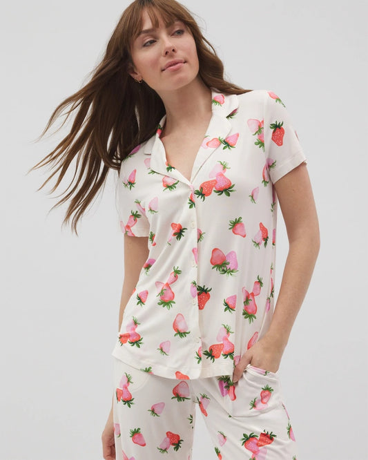BERRY BEST CHAMPAGNE Short Sleeve Notch Collar Pajama Top