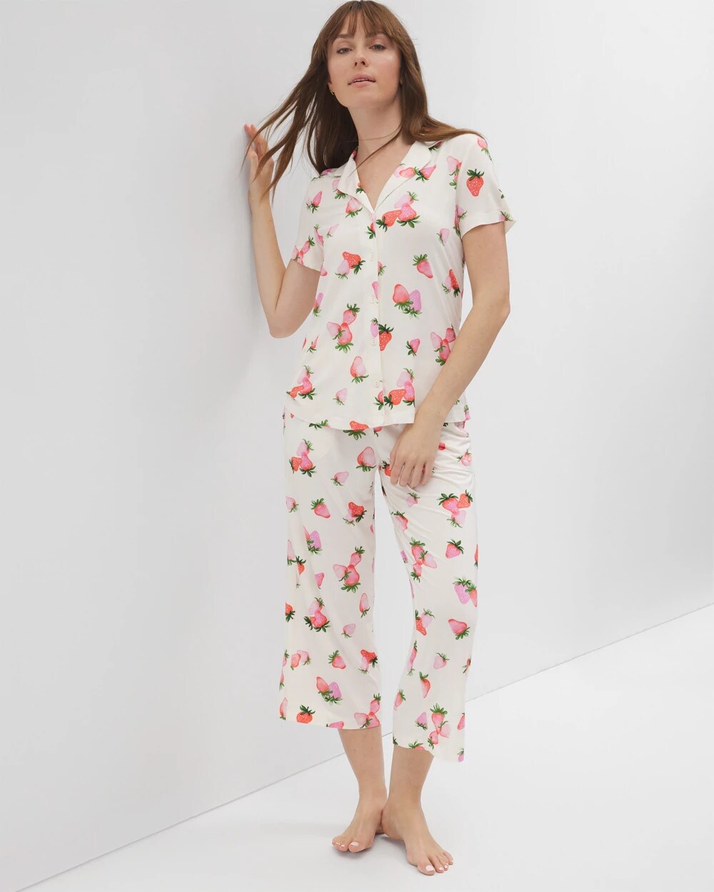 BERRY BEST CHAMPAGNE Short Sleeve Notch Collar Pajama Top