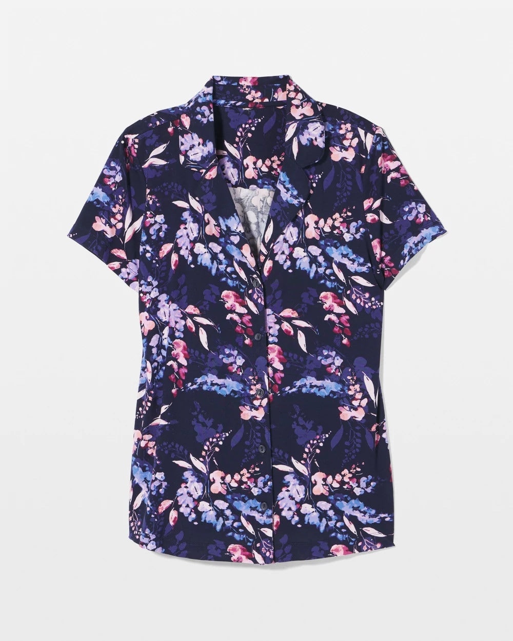 BLOOM BRIGHTLY NAVY Short Sleeve Notch Collar Pajama Top