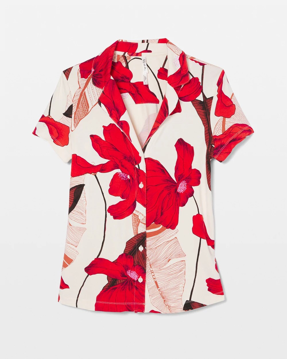 TROPIC LIKE ITS HOT WS Short Sleeve Notch Collar Pajama Top