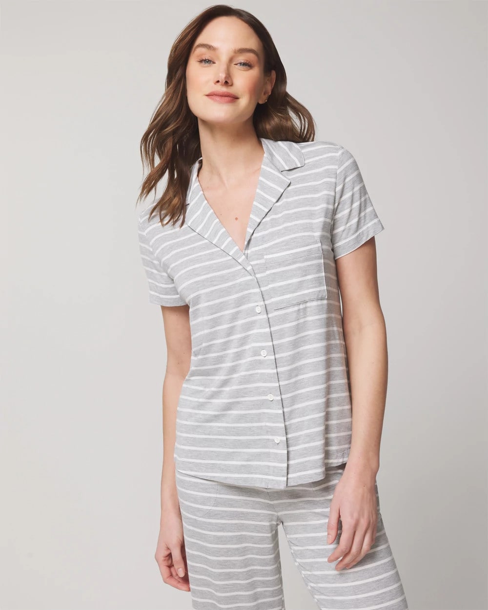 FUNDAMENTAL M HTHR OPAL G Short Sleeve Notch Collar Pajama Top